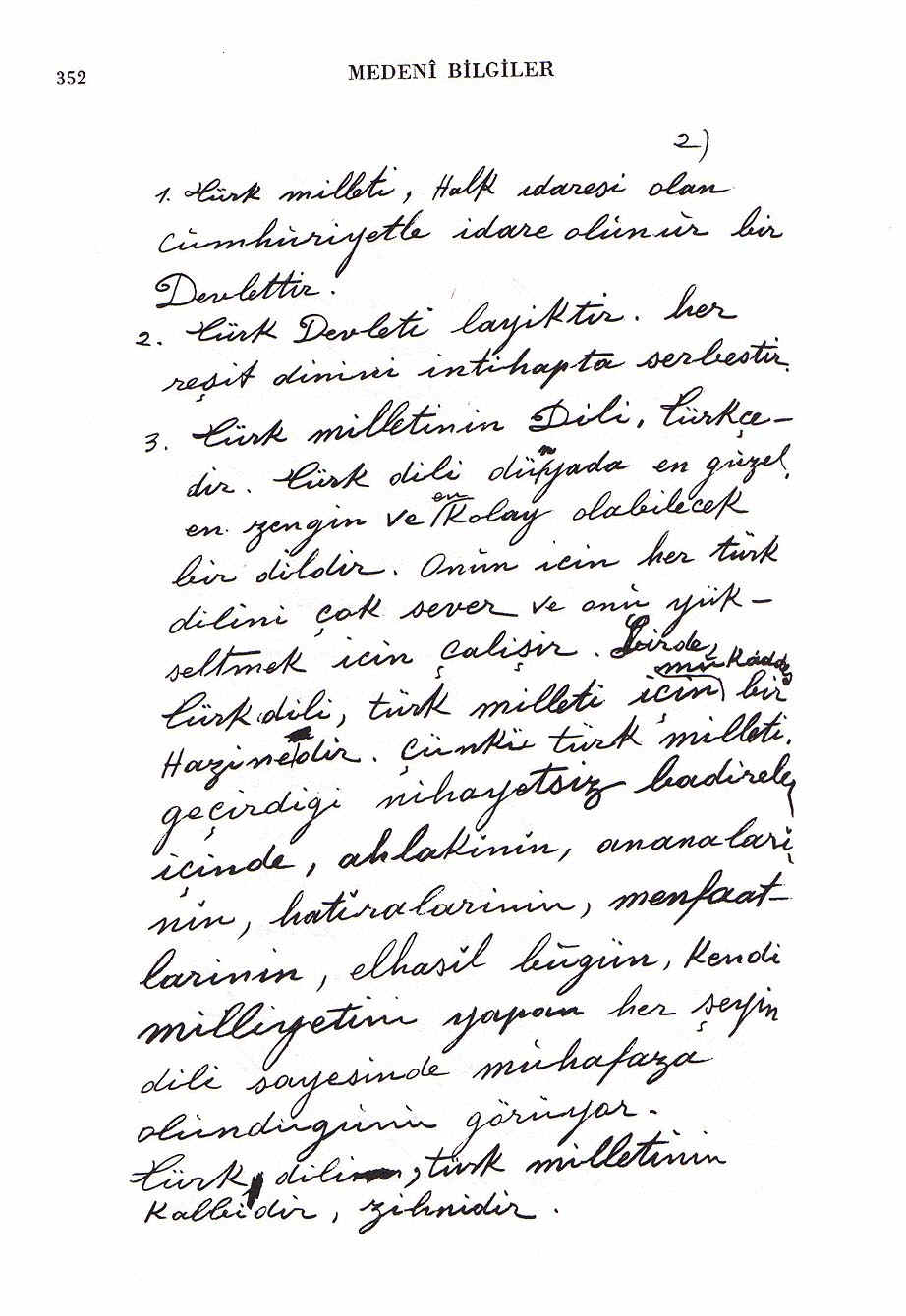 Atatrk'n kendi elyazsndan notlar - Medeni Bilgiler Sf 352