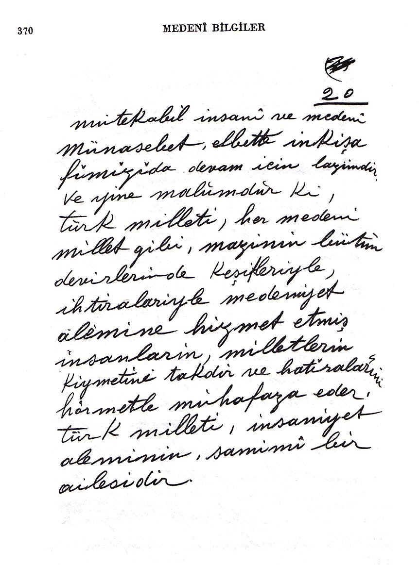 Atatrk'n kendi elyazsndan notlar - Medeni Bilgiler Sf 370