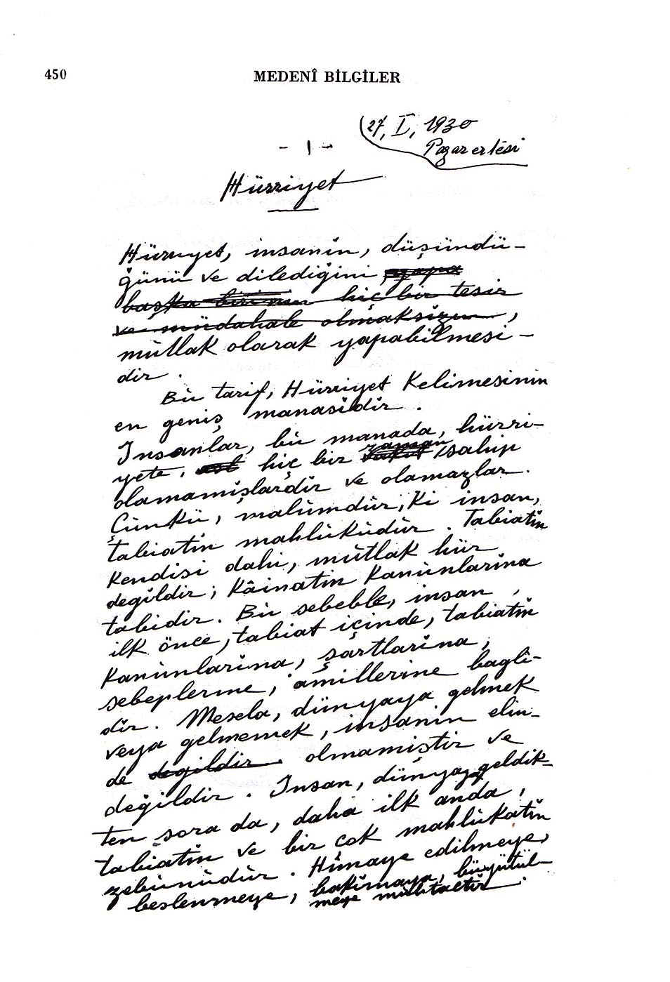Atatrk'n kendi elyazsndan notlar - Medeni Bilgiler Sf 450